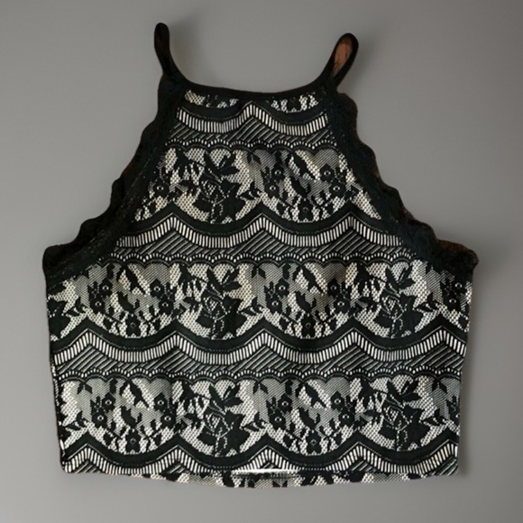 Vintage Black Nude Lace Cropped Top - Picture 1 of 4